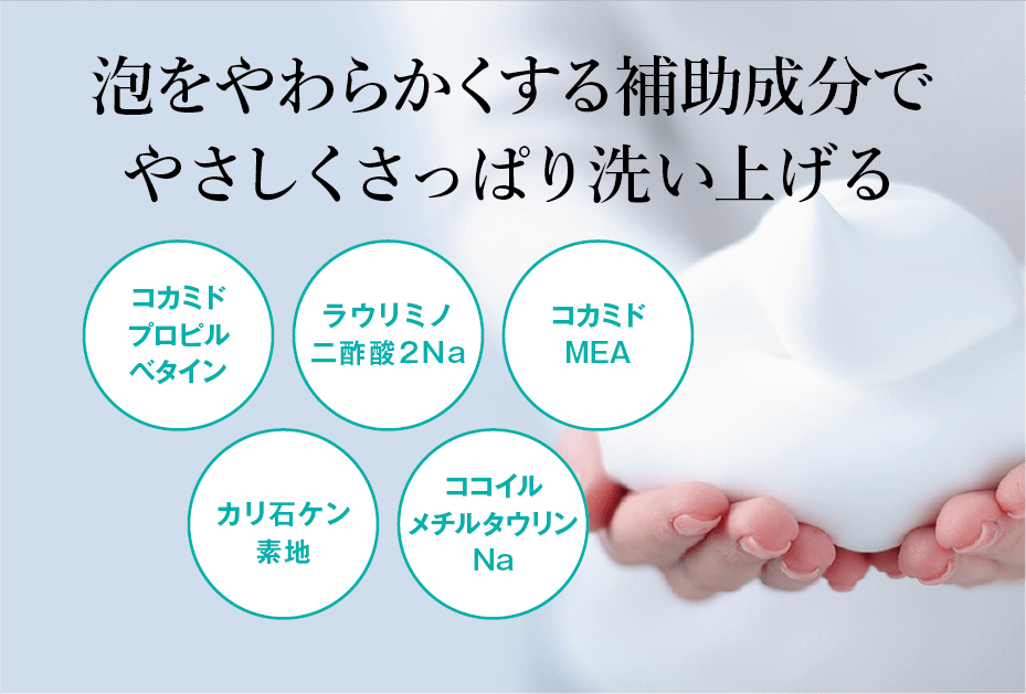 泡をやわらかくする補助成分でやさしくさっぱり洗い上げる