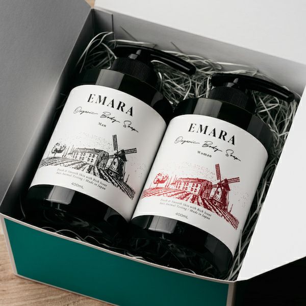 メンズ・ウィメンズボディーソープとギフトボックスの中身